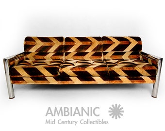 Mid-Century Sofa with Chrome Frame after Milo Baughman