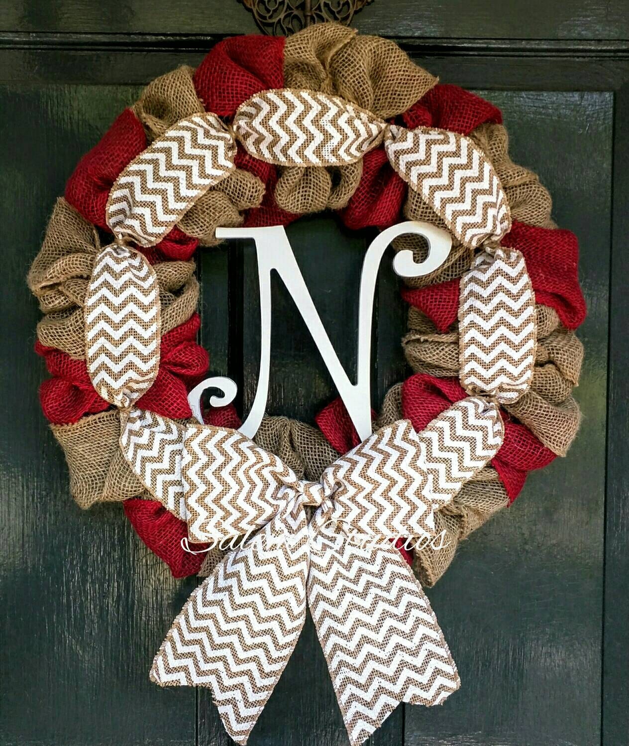 burlap wreath with chevron burlap bow red burlap and monogram burlap wreath with chevron burlap bow red burlap and monogram