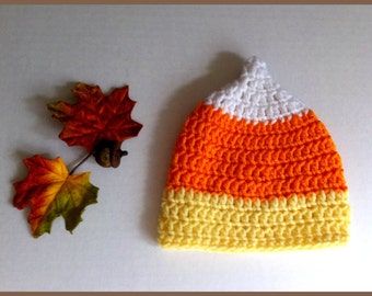 Crochet Autumn Candy Corn Hat Fall Photo Prop Beanie Infant Made to Order Newborn to Toddler