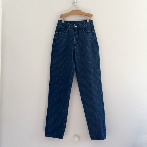 Vintage 80's Pinstripe High Waisted Jeans / Union Bay