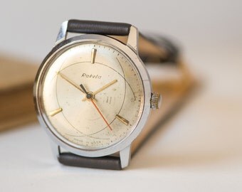 Rare men's wrist watch Rocket\Atom, 60s gent's watch round, dress watch him, watch shockproof, classic men watch, premium leather strap new