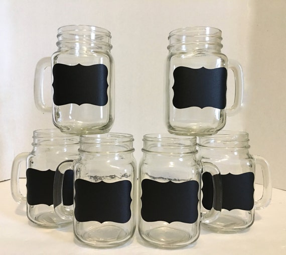 Chalkboard Mason Jar Drinking glasses. Set of 6 Mason Jar