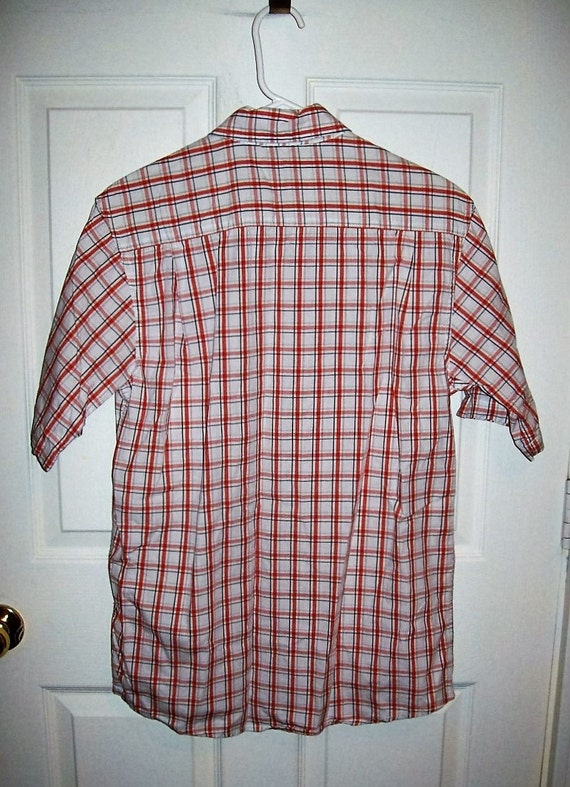 Vintage Men's Orange & White Plaid Short Sleeve Shirt by