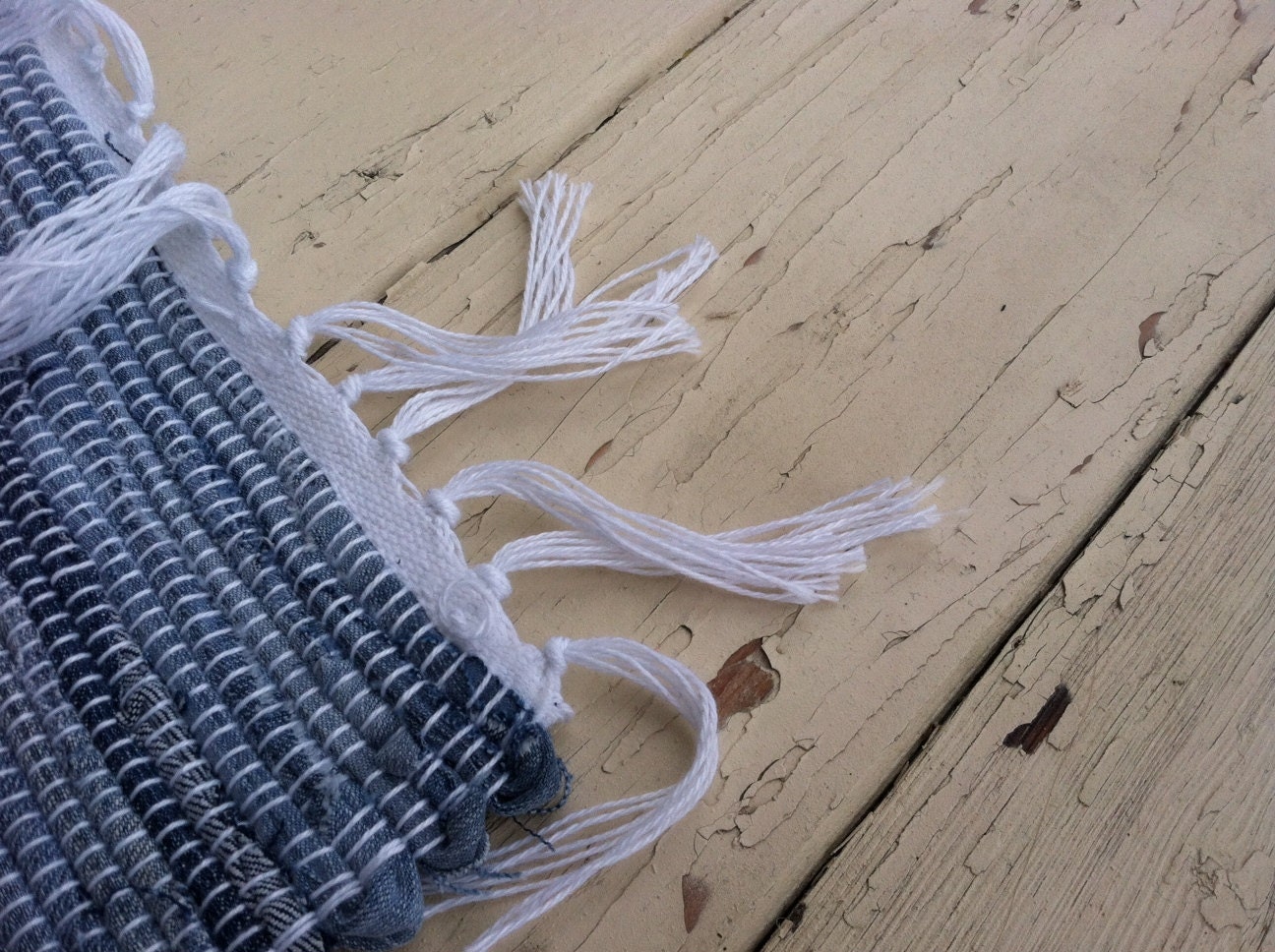 Handmade Amish Blue Jean Rag Rug Cabin Chic Throw Rug Loom