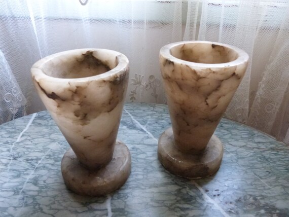 Pair antique French vases Artdeco alabaster vases art deco