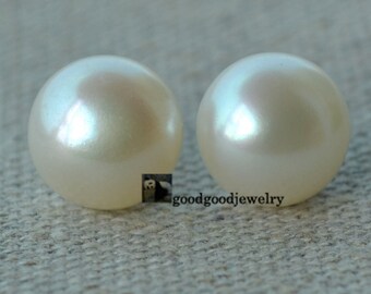 Huge Pearl Earrings,white pearl earrings,13-13.5mm Pearl Earring Stud ,925 Sivler post earring,frehwater pearl earring, big pearl earrings