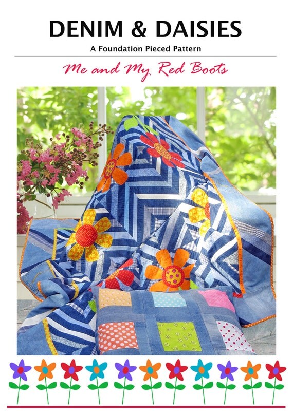Denim and Daisies PDF Foundation Pieced by TheRedBootQuiltCo