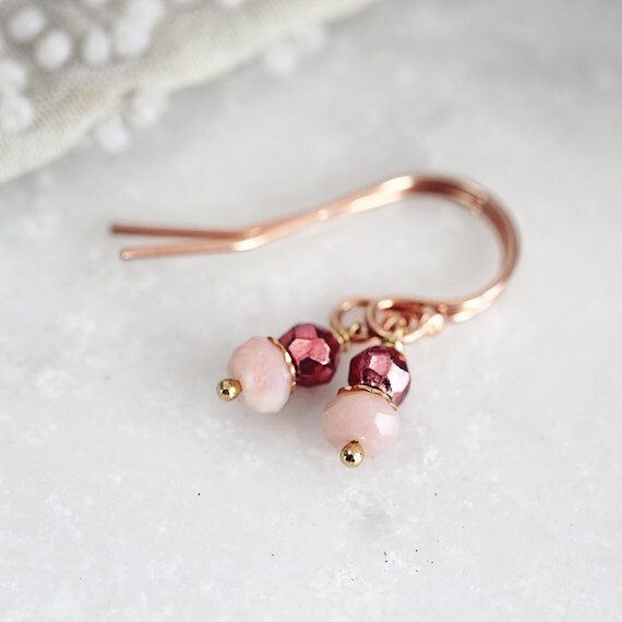 Pink Opal Earrings - Tiny Earrings - October Birthstone Earrings - Opal Jewelry - Pink Stone Earrings