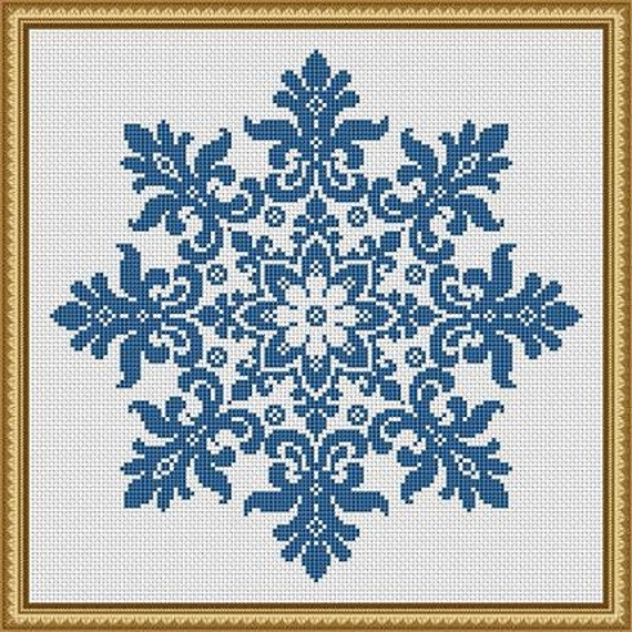 Snowflake Cross Stitch Pattern Floral Snowflake Monochrome
