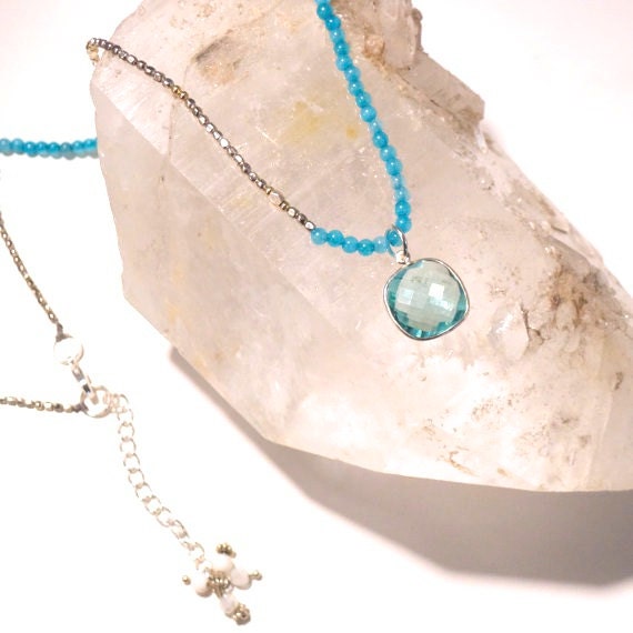 Pale Blue Topaz Crystal Necklace-Layering Necklace-with Silver