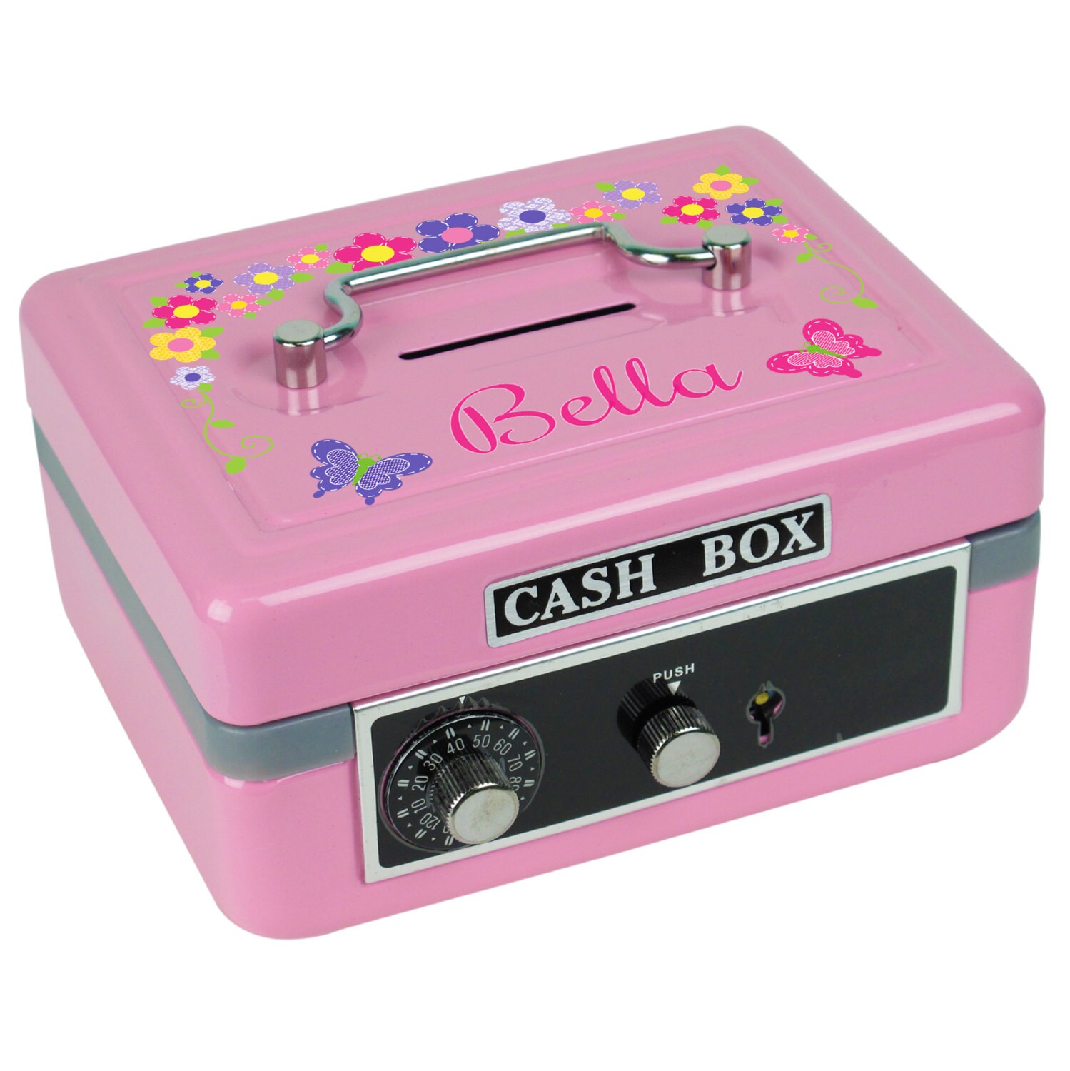 Girls Metal Cash Box w key & combination Pink Personalized