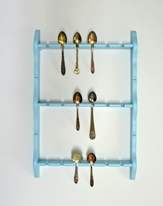 Spoon Rack in Light Blue....Wood Souvenir Spoon Rack