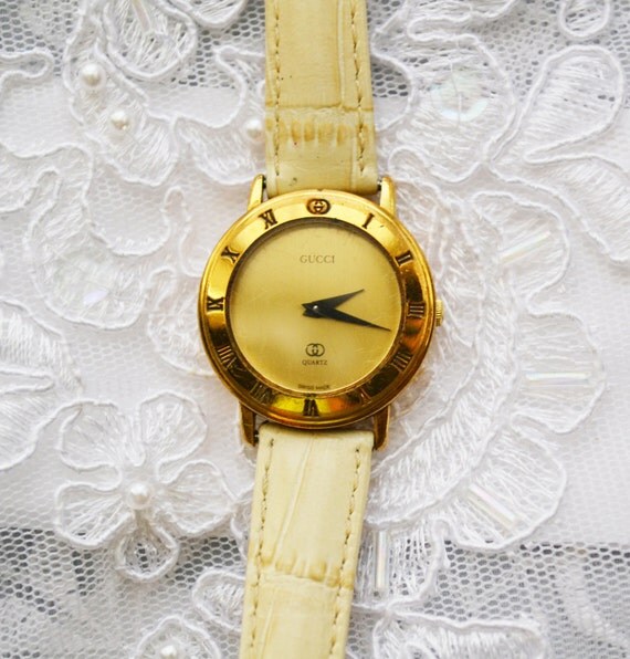 Vintage GUCCI Ladies Wrist Watch 90's Gold Plated by ESTATENOW