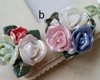 Two Holes and Flat Back Porcelain Cluster Roses (t.h)(s.m)