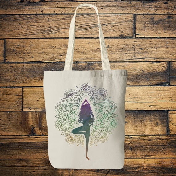 MANDALA YOGA BAG- Tote bag - Yoga bag - Mandala bag -Yoga tee - Hippie bag - Screen print - Back to school - Tote - Namaste - Bag for Life
