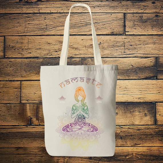 NAMASTE TOTE BAG- Yoga bag- Mandala- Hippie bag- Screen print- Back to school- Yoga- Tote Bag- Student- Vintage- Stocking Filler- Christmas