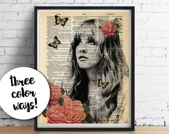 Stevie Nicks Print, GYPSY Roses Fleetwood Mac ORIGINAL Art, Dictionary Art Print Poster, Boho Home Decor Wedding Gifts GICLEE 5x7 8x10 11x14