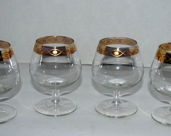 Vintage glass cordials with gold border vintage barware set of 4