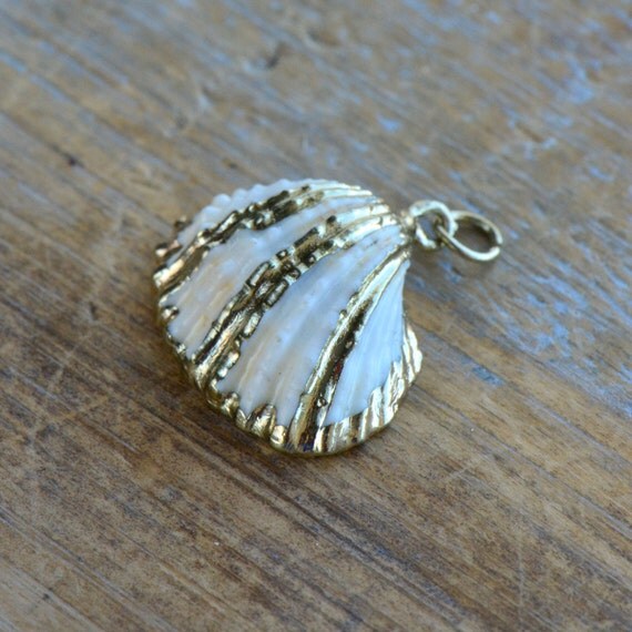 1 REAL Shell with 24K Gold Plated Trim Pendant Sea Shell