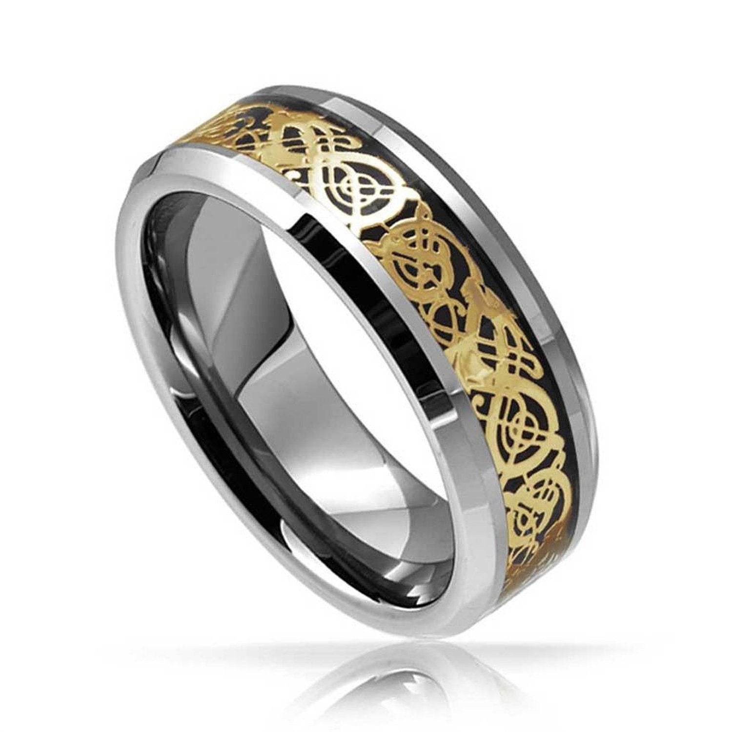 Men's Tungsten Wedding Band Celtic Golden Dragon 8MM