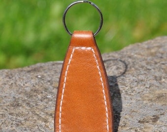 Genunie Leather Keyring with Red Stiched Detailing and Hook for Men & Women - Brown