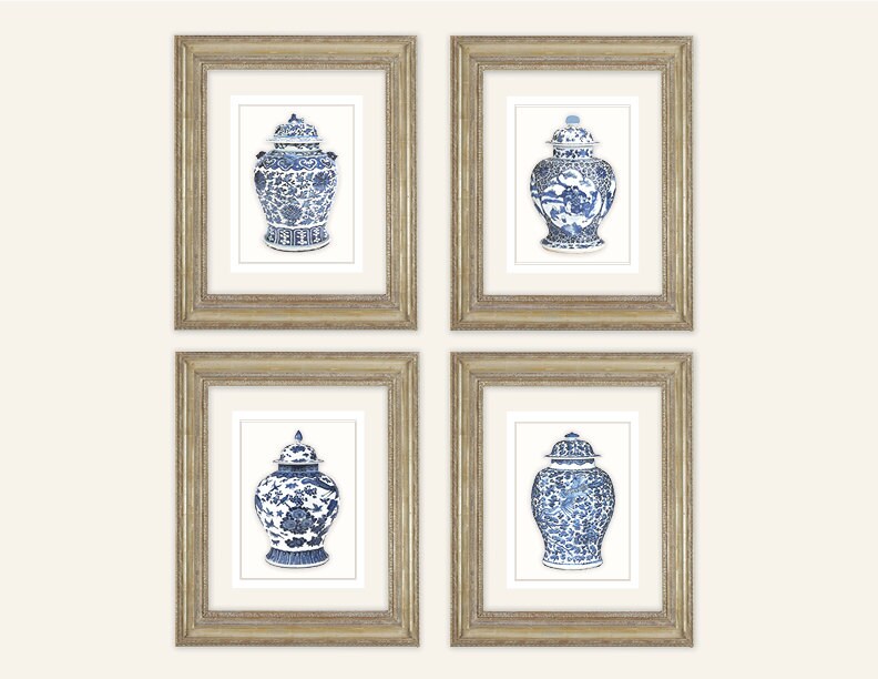 Set of 4 Blue & White Ginger Jar Fine Art Prints on Archival