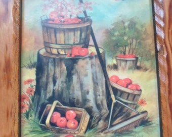 Vintage Coby Apple Orchard Print Rustic Wood Plaque *Country* Cottage* Charm* IOB