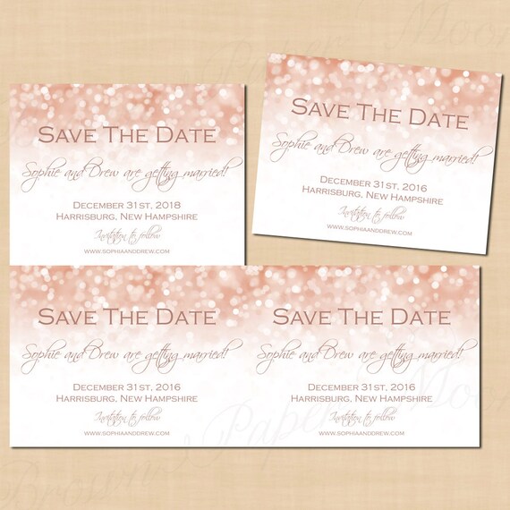 Rose Gold Sparkles Save the Date Templates 5.5x4.25: