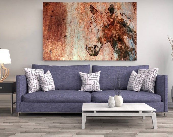 Rustic Horse. Extra Large Horse, Unique Horse Wall Decor, Brown Rustic Horse, Large Contemporary Canvas Art Print up to 72" by Irena Orlov
