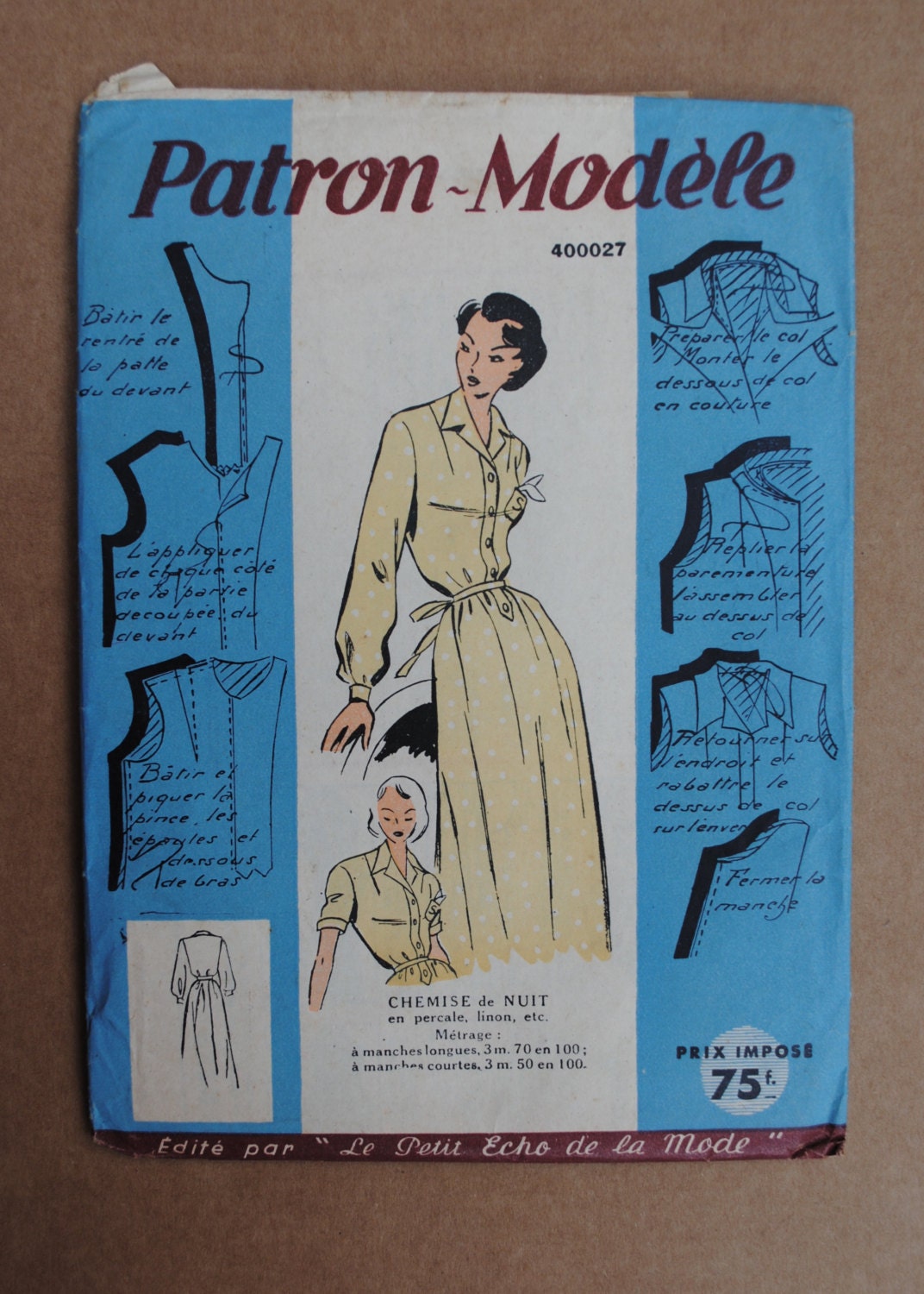 Vintage French Original Sewing Pattern 1950's Patron