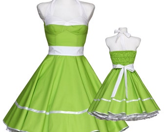 50's vintage dress apple green white corsage style Tailor Made after your measurements