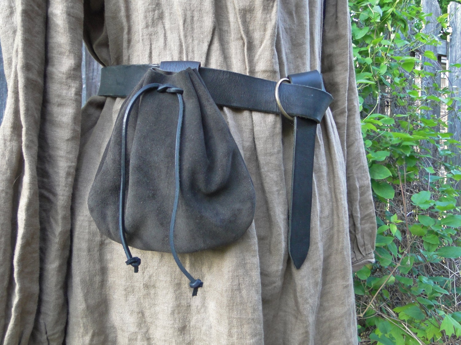 Medieval Leather Pouch Drawstring Renaissance Bag Medium