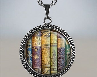 Shabby Bookshelf necklace, book pendant book jewelry book jewellery librarian gift book lover gift book necklace, antique book pendant