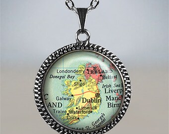 Ireland map necklace, Ireland map jewelry Ireland necklace charm Ireland pendant Dublin pendant Ireland travel gift Ireland memento