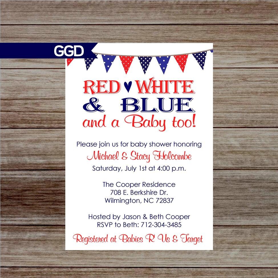 4th of July Baby Shower Invitation red white and blue baby