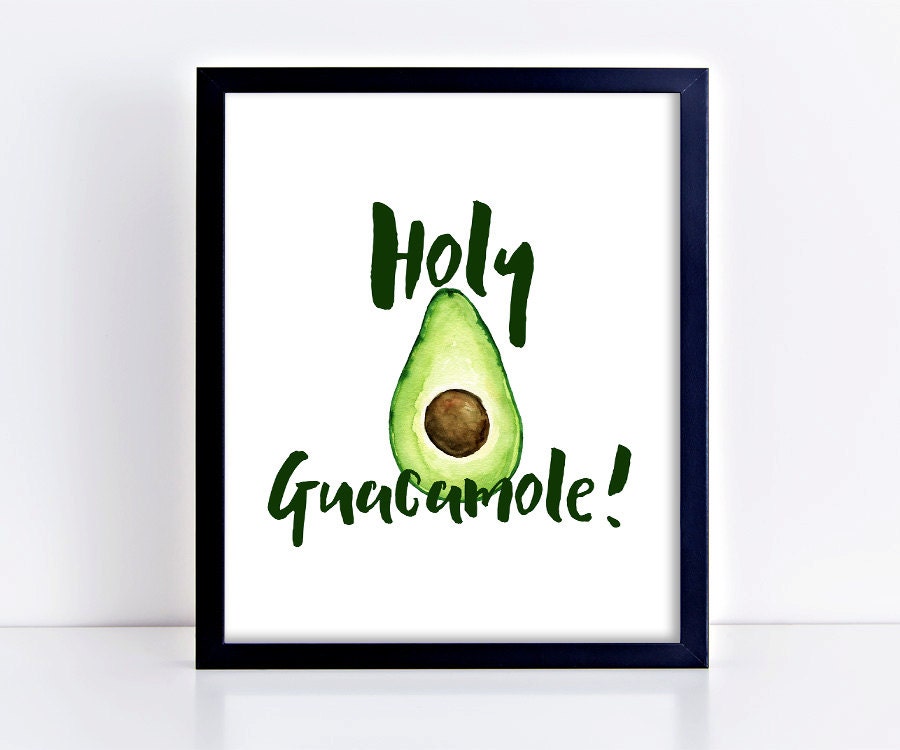 Holy Guacamole Watercolor Art Print avocado painting