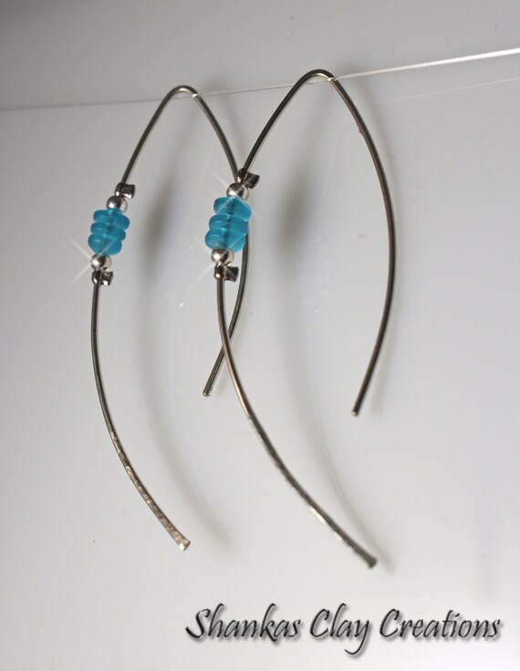 Items similar to Sterling Silver Threader Earrings blue beads 18g on Etsy