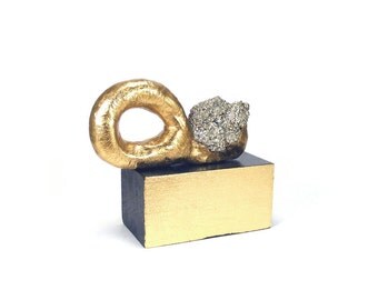Abstract Art Sculpture - Verbalize / Pyrite Sculpture, Gift, Gold, Home Decor, Desk Decor, Sculpture, Semi Precious Stone