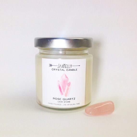 Rose Quartz Crystal Candle Little Sister by JaxKelly on Etsy