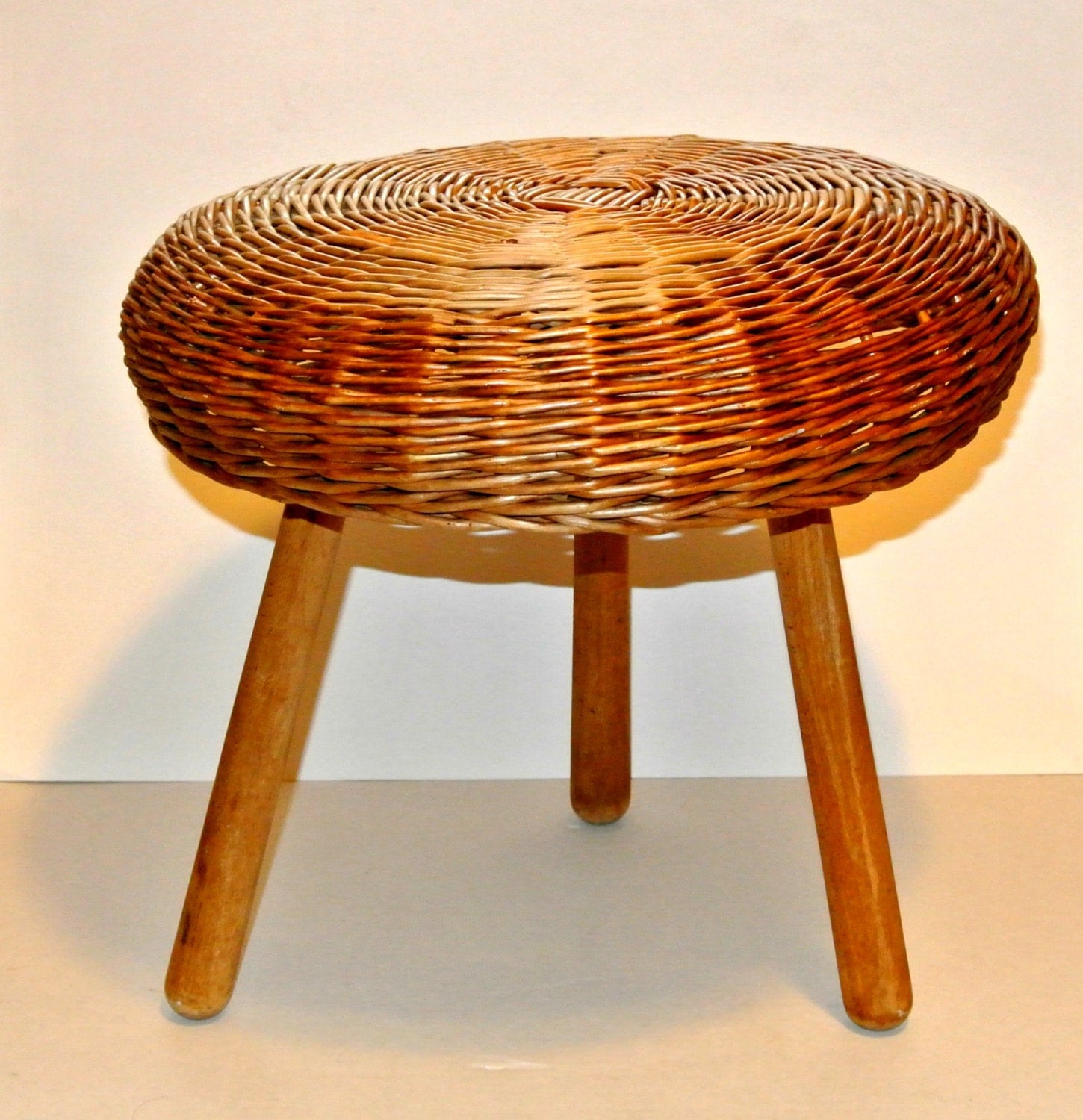 Mid Century Modern Wicker Rattan Foot Stool Rest Stand Home Cabin Decor ...