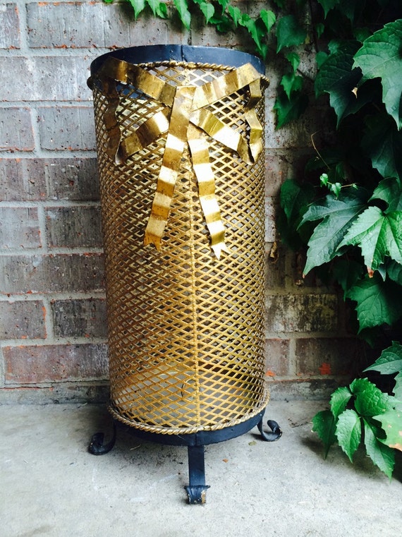 Vintage Tole Umbrella Stand Metal Trash Can Umbrella Stand