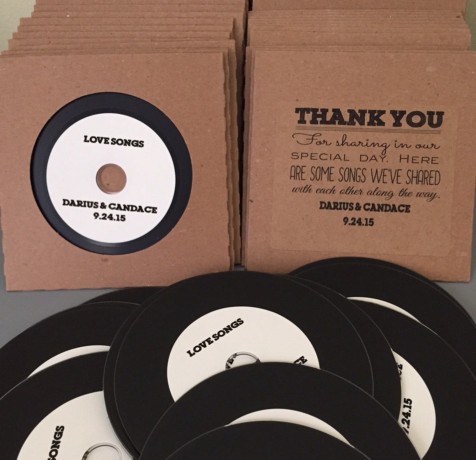 Vinyl styled blank CDs with custom labels and kraft sleeves