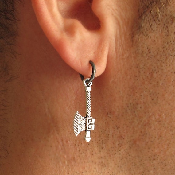 Mens Earrings Viking Axe Earring for Men Single Hoop