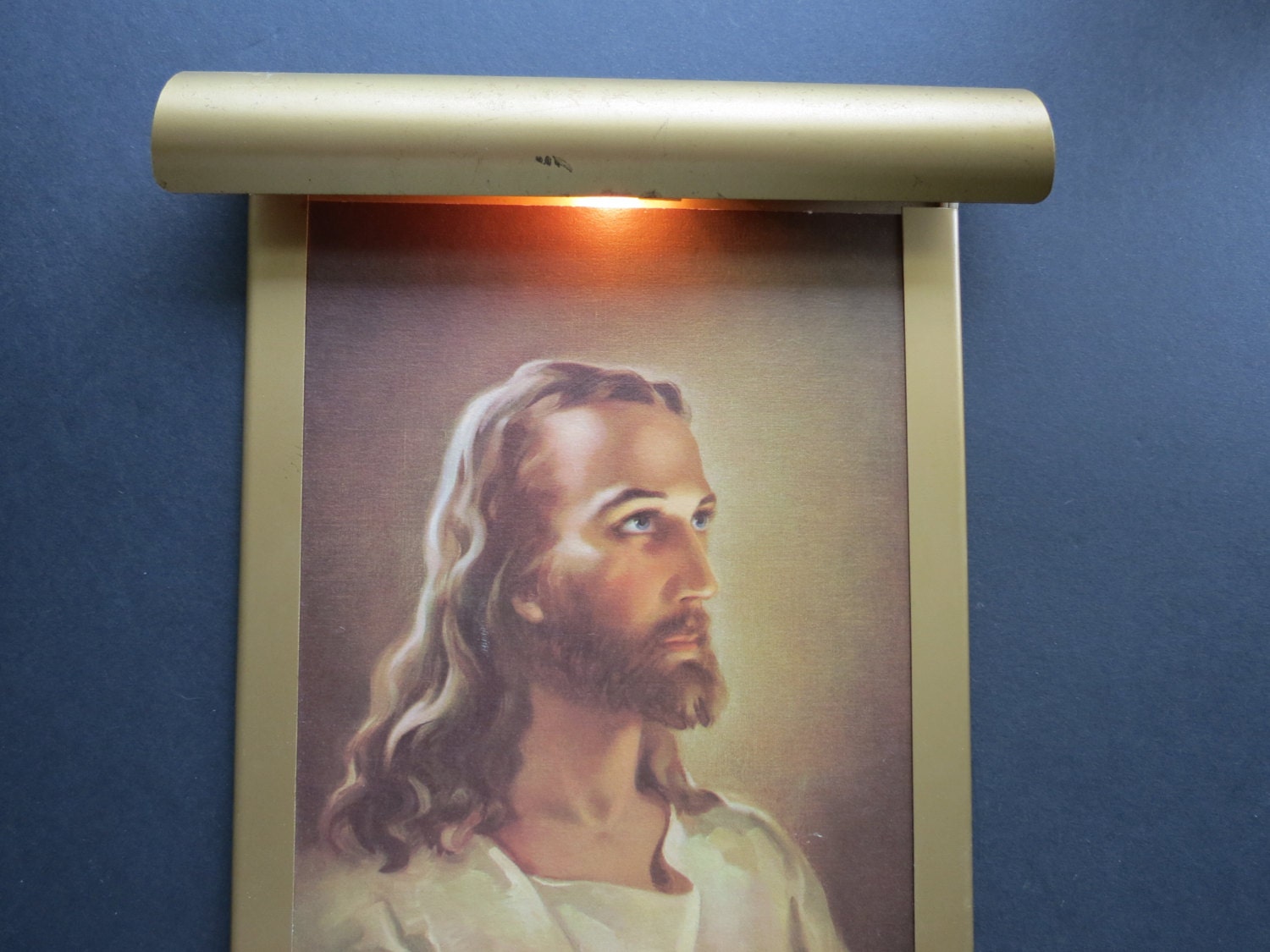 Vintage Illuminated Jesus Print // 1940's 1950's Gold