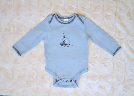 Machine Embroidered Sail the Sea Blue Thermal by MountainMajik