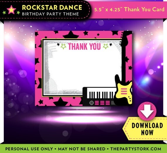 Rockstar Thank You Card Printable Birthday Party Cards