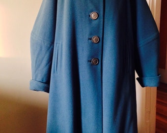 Women's Vintage Clothing / 1940's 50's Full Length Blue Wool Coat / Movie -Theater Coatume Shop Attire