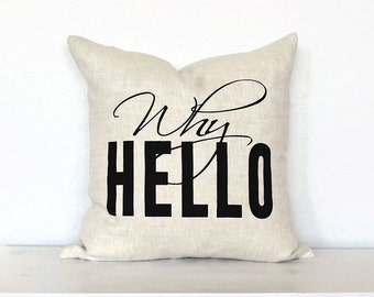 Why Hello Statement Pillow Color - Oatmeal / Black