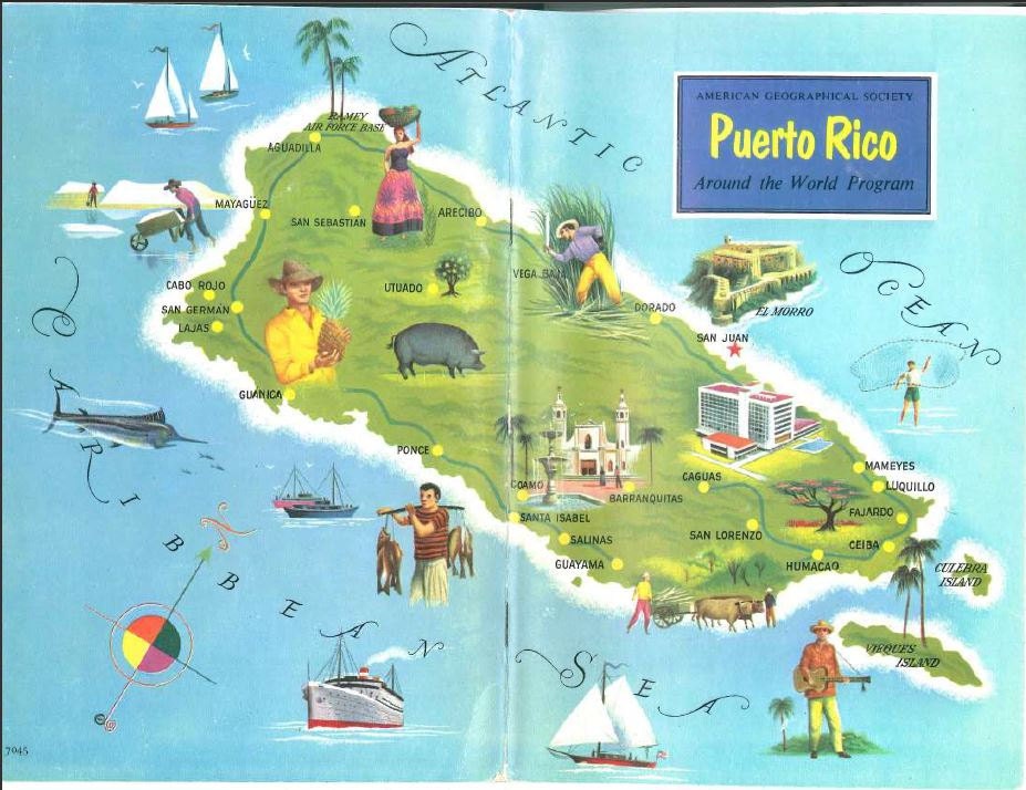Puerto Rico Map Art / Retro Map Wall Art / Original Vintage