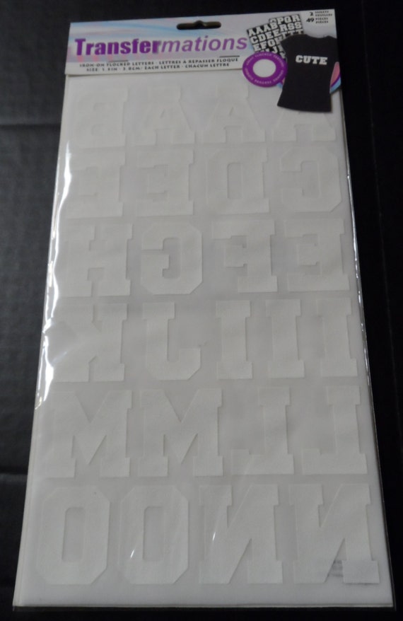 Iron On Heat Transfer FLOCKED White Alphabet Letters 49 pieces